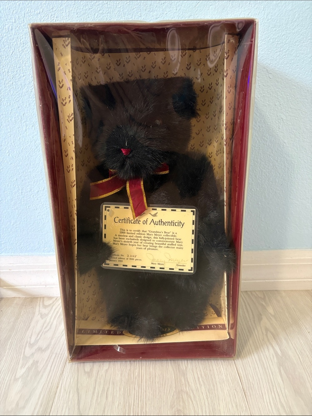 Mary Meyer 'Grandma's Bear' Black Plush with Burgundy & Gold Ribbon